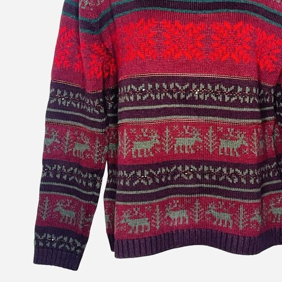 Vintage 90s Talbots Pullover Sweater Size S Mock Neck Reindeer Holiday Beaded - Picture 3 of 10